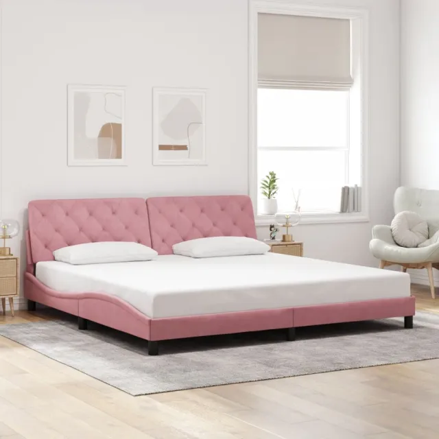 Cadre de lit avec LED sans matelas rose 200x200 cm velours