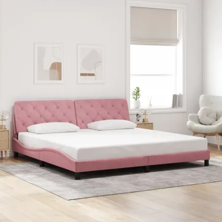 Cadre de lit avec LED sans matelas rose 200x200 cm velours