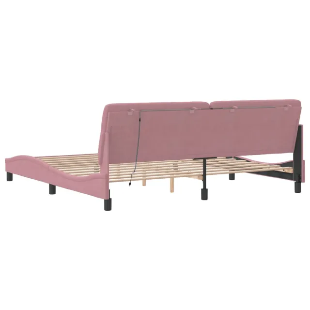 Cadre de lit avec LED sans matelas rose 200x200 cm velours