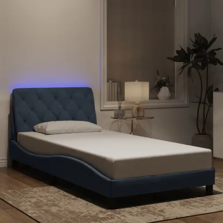Cadre de lit avec LED sans matelas gris foncé 100x203 cm velours
