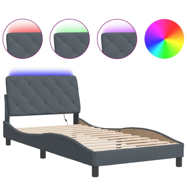 Cadre de lit avec LED sans matelas gris foncé 100x203 cm velours