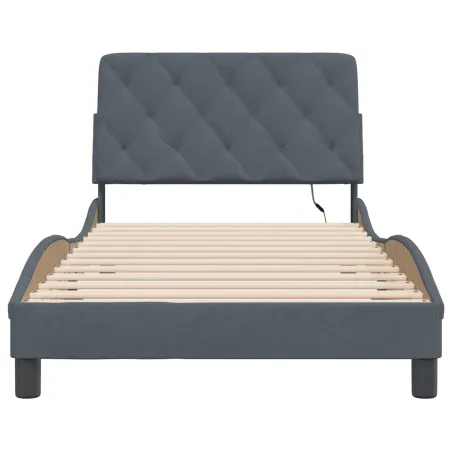 Cadre de lit avec LED sans matelas gris foncé 100x203 cm velours