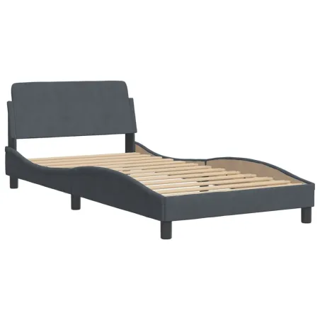 Cadre de lit avec LED sans matelas gris foncé 100x203 cm velours
