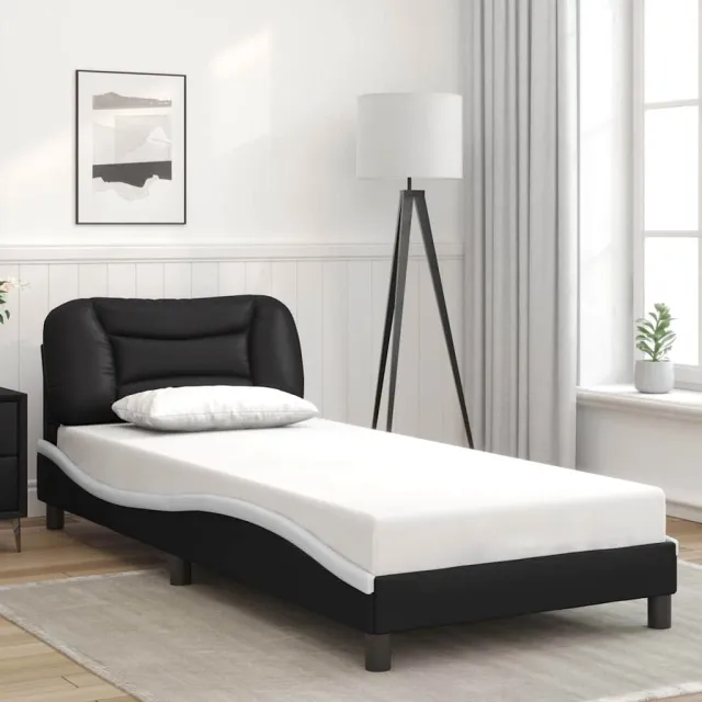 Cadre de lit avec LED sans matelas Hvar noir et blanc 80x200 cm