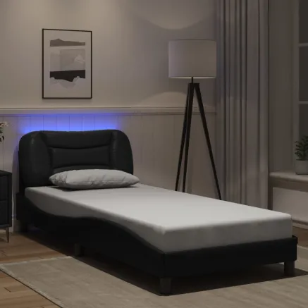 Cadre de lit avec LED sans matelas Hvar noir 90x190 cm