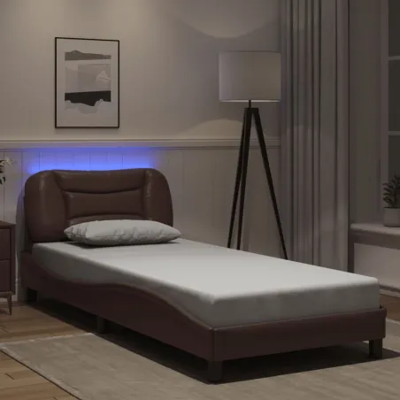 Cadre de lit avec LED sans matelas Hvar marron 90x190 cm