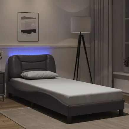 Cadre de lit avec LED sans matelas Hvar gris 90x190 cm