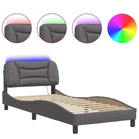 Cadre de lit avec LED sans matelas Hvar gris 90x190 cm