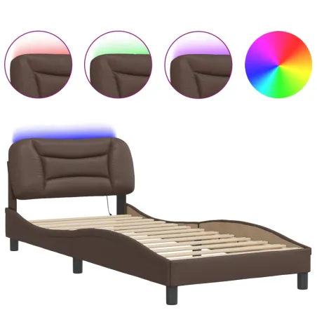 Cadre de lit avec LED sans matelas Hvar marron 90x200 cm
