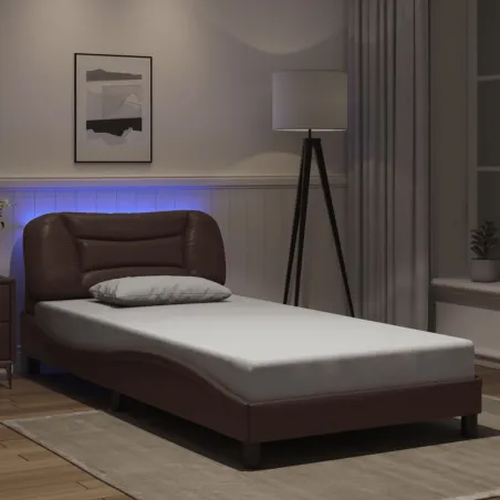 Cadre de lit avec LED sans matelas Hvar marron 100x200 cm