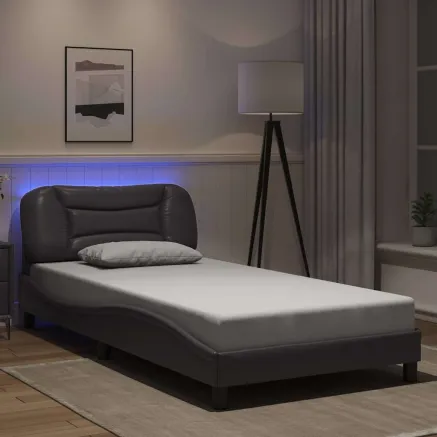 Cadre de lit avec LED sans matelas Hvar gris 100x200 cm