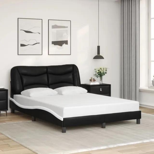 Cadre de lit avec LED sans matelas Hvar noir et blanc 120x200 cm
