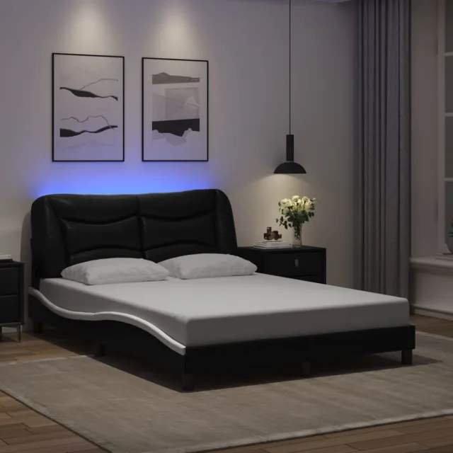 Cadre de lit avec LED sans matelas Hvar noir et blanc 140x190 cm