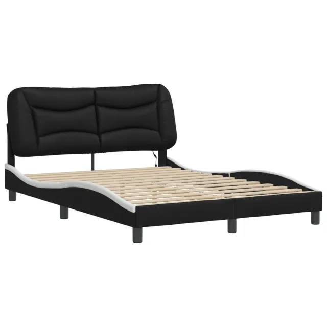 Cadre de lit avec LED sans matelas Hvar noir et blanc 140x190 cm
