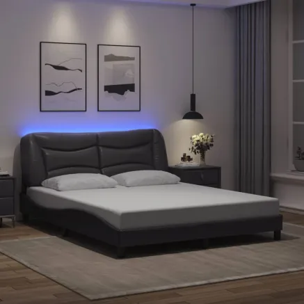 Cadre de lit avec LED sans matelas Hvar gris 160x200 cm