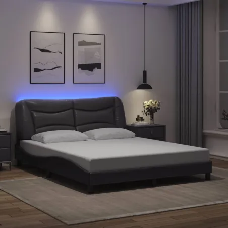 Cadre de lit avec LED sans matelas Hvar gris 160x200 cm