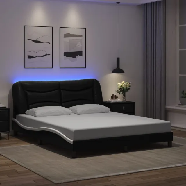 Cadre de lit avec LED sans matelas Hvar noir et blanc 160x200 cm