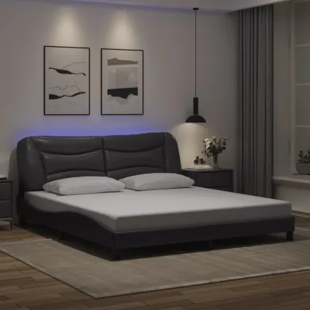Cadre de lit avec LED sans matelas Hvar gris 180x200 cm