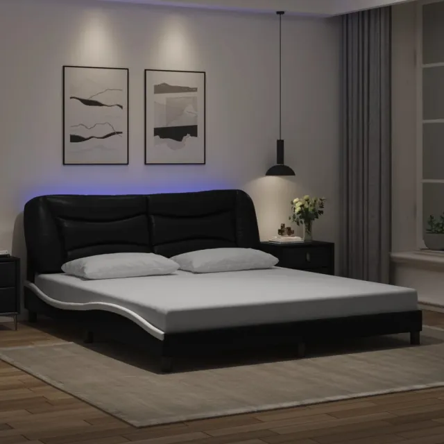 Cadre de lit avec LED sans matelas Hvar noir et blanc 180x200 cm