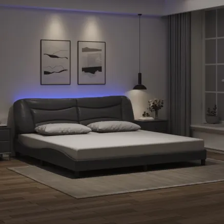 Cadre de lit avec LED sans matelas Hvar gris 200x200 cm