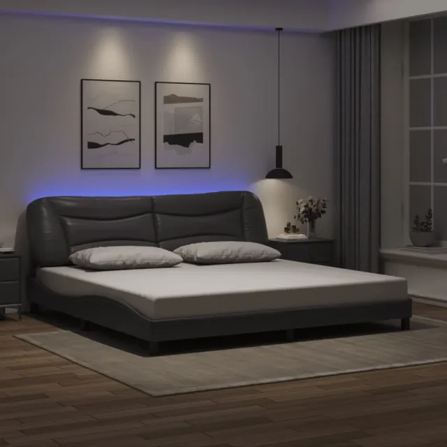 Cadre de lit avec LED sans matelas Hvar gris 200x200 cm