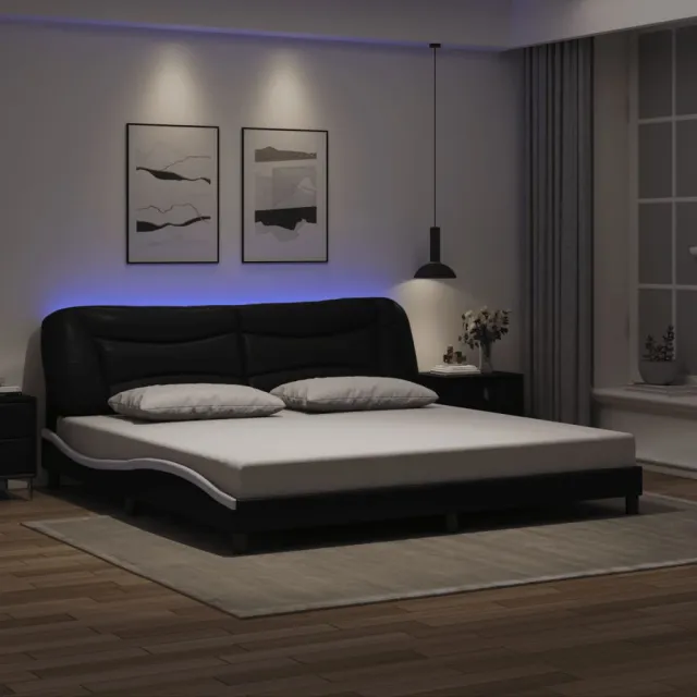 Cadre de lit avec LED sans matelas Hvar noir et blanc 200x200 cm