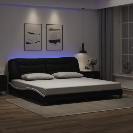 Cadre de lit avec LED sans matelas Hvar noir et blanc 200x200 cm