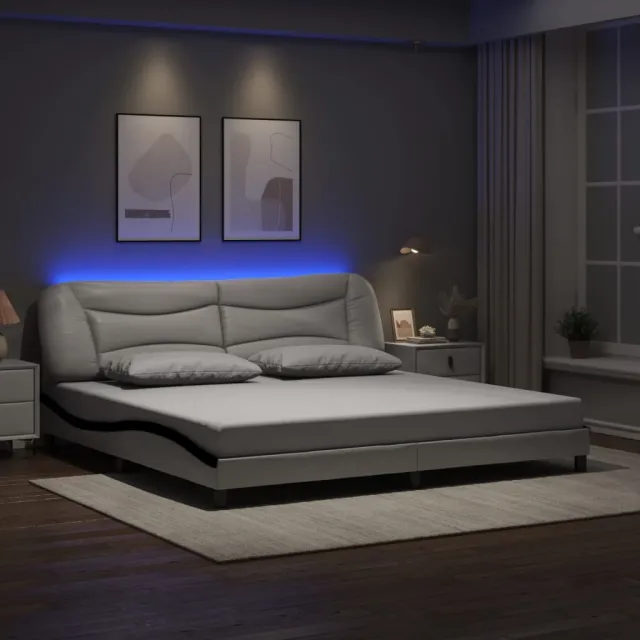 Cadre de lit avec LED sans matelas Hvar blanc et noir 200x200 cm