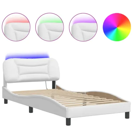 Cadre de lit avec LED sans matelas Hvar blanc 100x203 cm 2