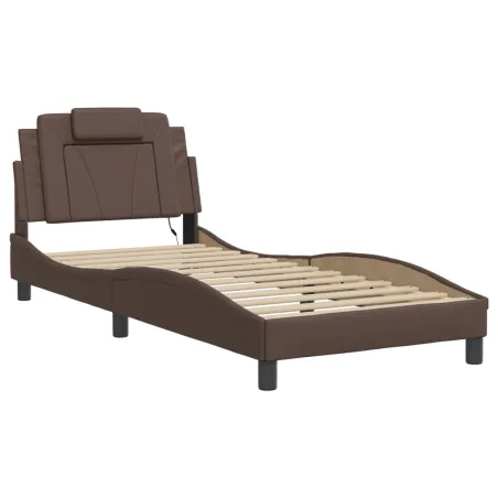 Cadre de lit Viana avec LED sans matelas marron 80x200 cm