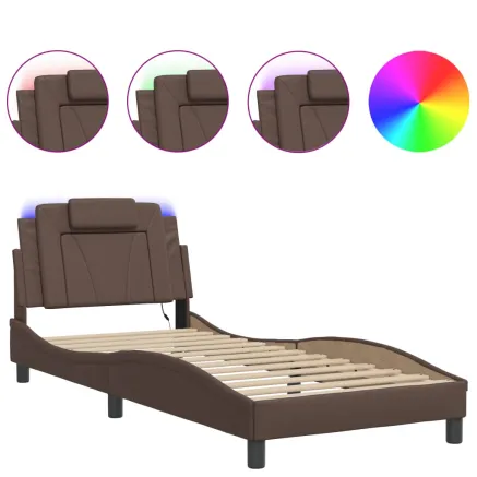 Cadre de lit Viana avec LED sans matelas marron 90x190 cm 2