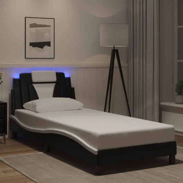 Cadre de lit Viana avec LED sans matelas noir et blanc 90x190 cm