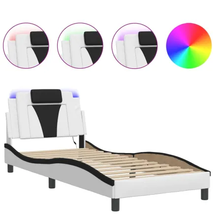 Cadre de lit Viana avec LED sans matelas blanc et noir 90x190 cm 2