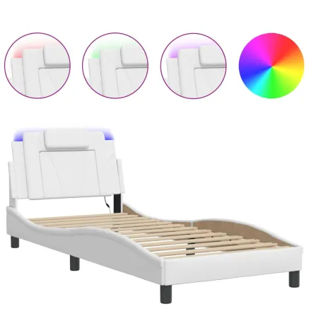 Cadre de lit Viana avec LED sans matelas blanc 90x200 cm 2