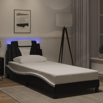 Cadre de lit Viana avec LED sans matelas noir et blanc 90x200 cm