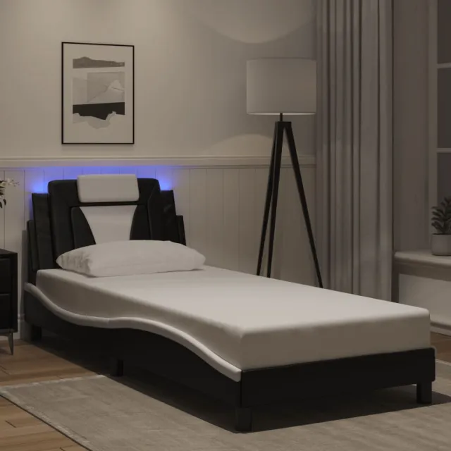Cadre de lit Viana avec LED sans matelas noir et blanc 90x200 cm
