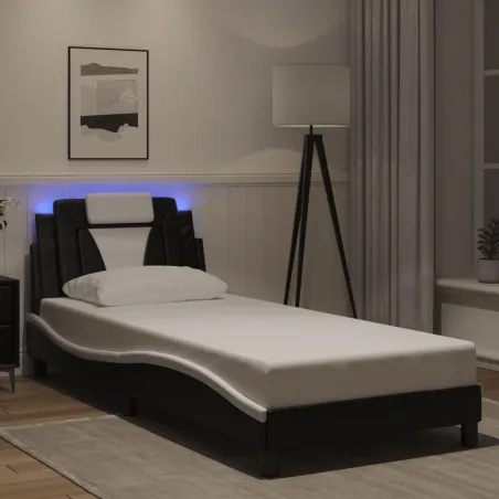Cadre de lit Viana avec LED sans matelas noir et blanc 90x200 cm
