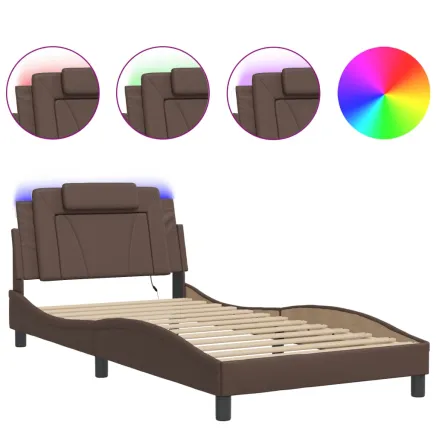 Cadre de lit Viana avec LED sans matelas marron 100x200 cm 2