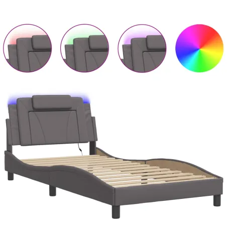 Cadre de lit Viana avec LED sans matelas gris 100x200 cm