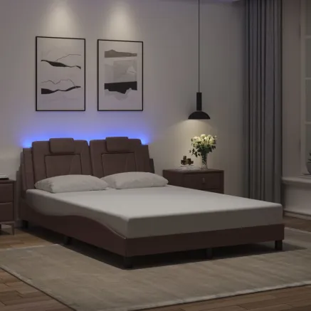 Cadre de lit Viana avec LED sans matelas marron 140x190 cm