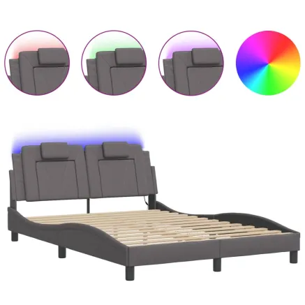 Cadre de lit Viana avec LED sans matelas gris 140x190 cm 2