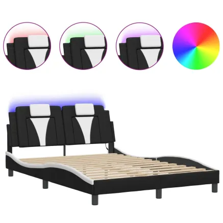 Cadre de lit Viana avec LED sans matelas noir et blanc 140x190 cm 2
