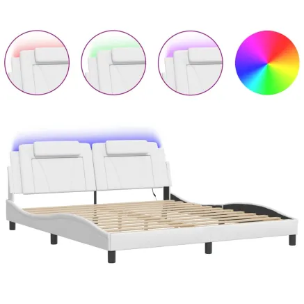 Cadre de lit Viana avec LED sans matelas blanc 180x200 cm 2