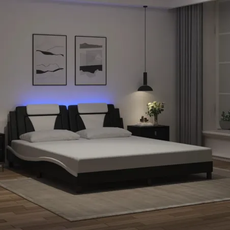Cadre de lit Viana avec LED sans matelas noir et blanc 180x200 cm