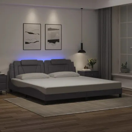 Cadre de lit Viana avec LED sans matelas gris 200x200 cm