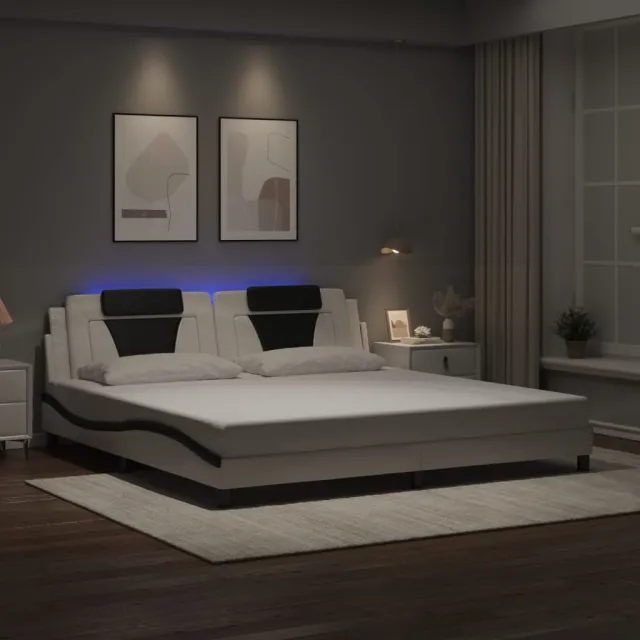 Cadre de lit Viana avec LED sans matelas blanc et noir 200x200 cm