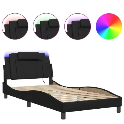 Cadre de lit Viana avec LED sans matelas noir 100x203 cm 2