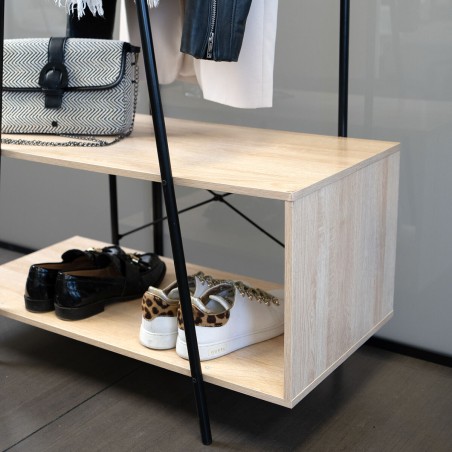 Garderobenständer mit Spiegel Vinthera Moa Schwarz Beige Metall Holz