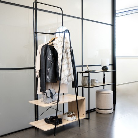 Garderobenständer mit Spiegel Vinthera Moa Schwarz Beige Metall Holz