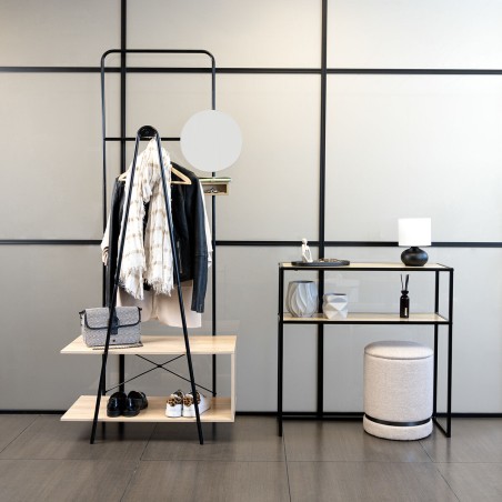 Perchero con espejo Vinthera Moa Negro Beige Metal Madera MDF 76 x 180